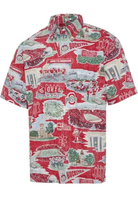 Reyn Spooner Ohio State Buckeyes Mens Red Scenic Short Sleeve Dress Shirt