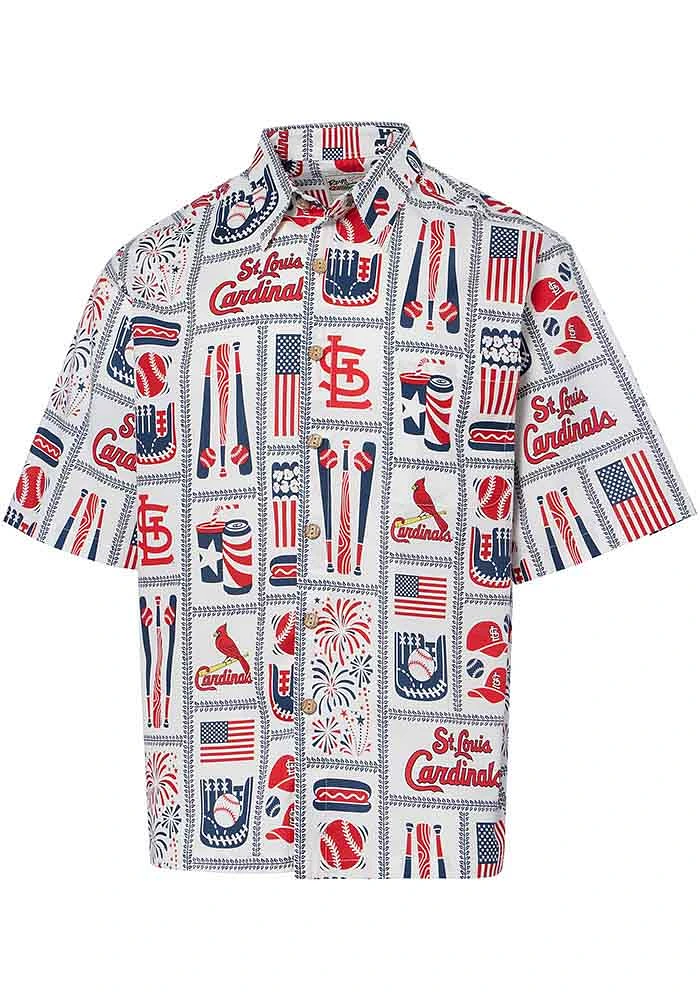 Reyn Spooner St Louis Cardinals Mens White Americana Short Sleeve Dress Shirt