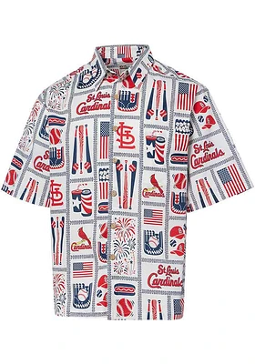 Reyn Spooner St Louis Cardinals Mens White Americana Short Sleeve Dress Shirt