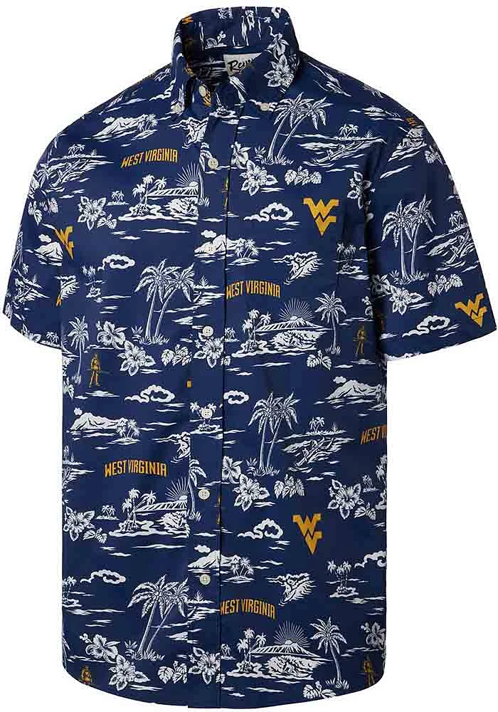 Reyn Spooner West Virginia Mountaineers Mens Blue Kekai Short Sleeve Dress Shirt