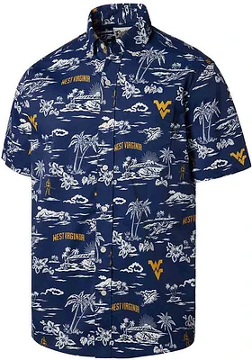 Reyn Spooner West Virginia Mountaineers Mens Blue Kekai Short Sleeve Dress Shirt