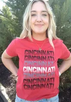 Cincy Shirts Cincinnati Red Repeating Short Sleeve Tee