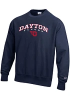 Champion Dayton Flyers Mens Navy Blue Reverse Weave Long Sleeve Crew Sweatshirt