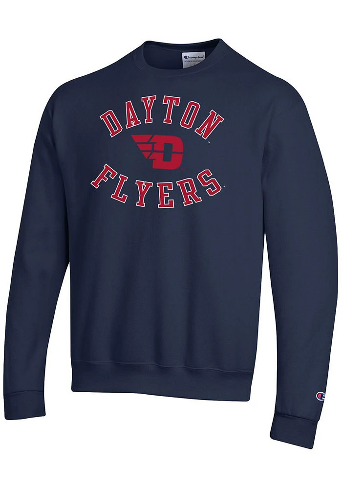 Champion Dayton Flyers Mens Navy Blue Powerblend Long Sleeve Crew Sweatshirt