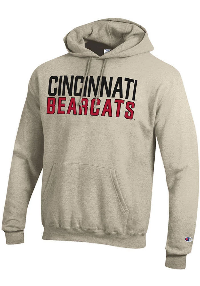 Champion Cincinnati Bearcats Mens Oatmeal Powerblend Long Sleeve Hoodie