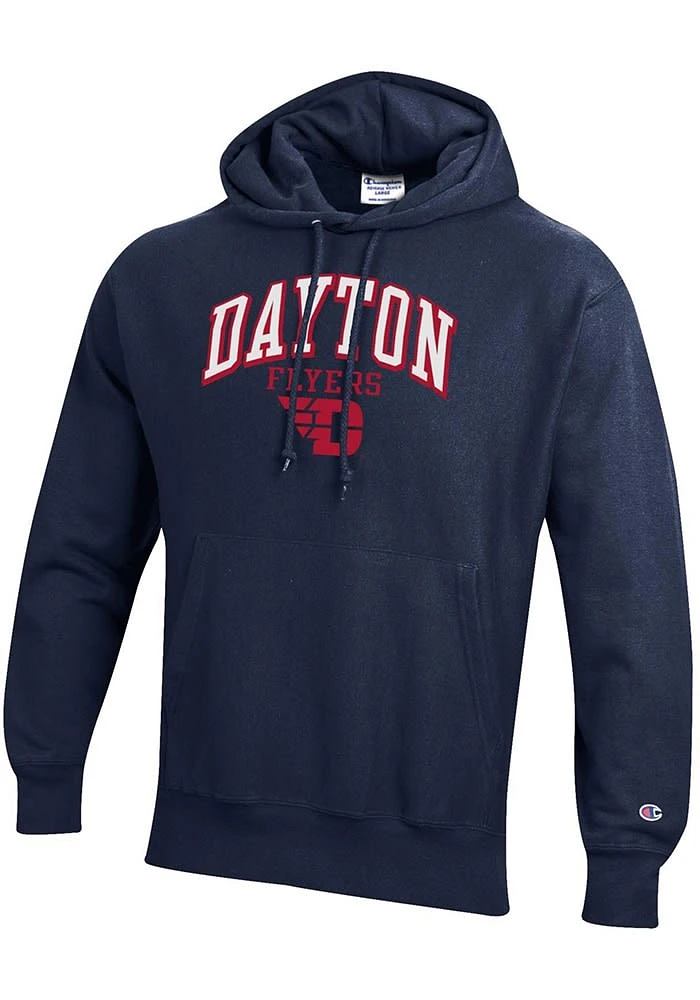 Champion Dayton Flyers Mens Navy Blue Reverse Weave Long Sleeve Hoodie