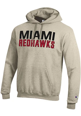 Champion Miami RedHawks Mens Oatmeal Powerblend Long Sleeve Hoodie