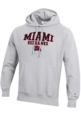 Champion Miami RedHawks Mens Silver Reverse Weave Long Sleeve Hoodie