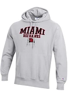 Champion Miami RedHawks Mens Silver Reverse Weave Long Sleeve Hoodie