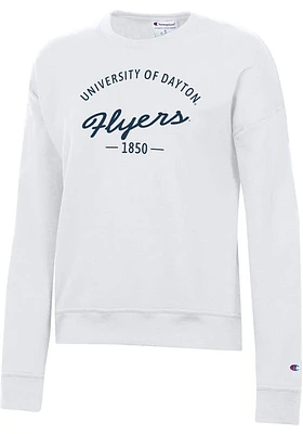 Champion Dayton Flyers Womens White Powerblend Crew Sweatshirt