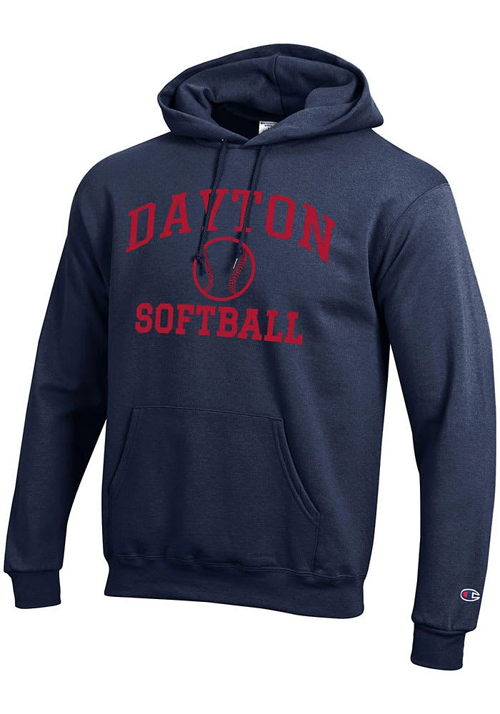 Champion Dayton Flyers Mens Navy Blue Softball Powerblend Long Sleeve Hoodie