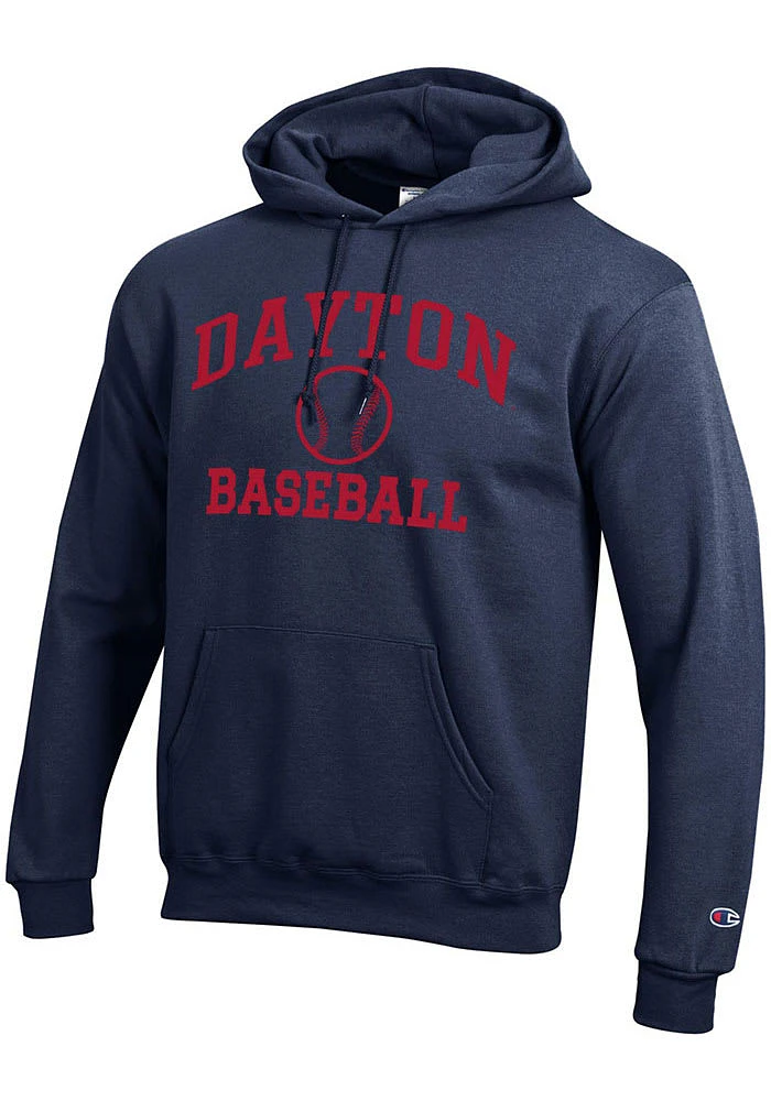 Champion Dayton Flyers Mens Navy Blue Baseball Powerblend Long Sleeve Hoodie