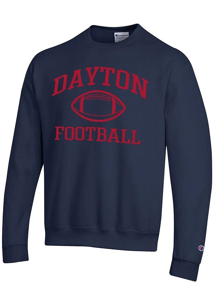 Champion Dayton Flyers Mens Navy Blue Football Powerblend Long Sleeve Crew Sweatshirt