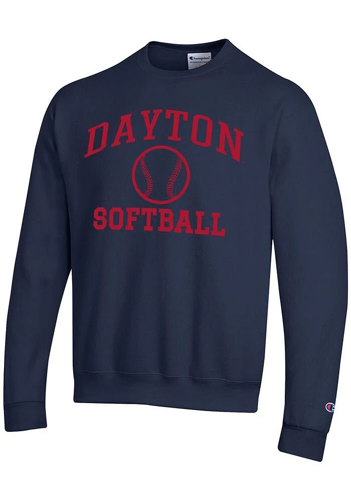 Champion Dayton Flyers Mens Navy Blue Softball Powerblend Long Sleeve Crew Sweatshirt