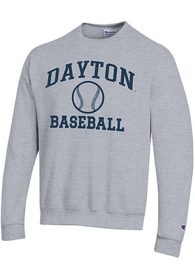 Champion Dayton Flyers Mens Grey Baseball Powerblend Long Sleeve Crew Sweatshirt