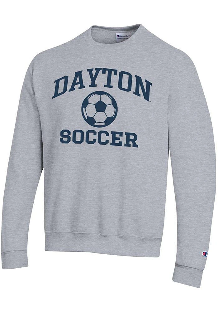 Champion Dayton Flyers Mens Grey Soccer Powerblend Long Sleeve Crew Sweatshirt