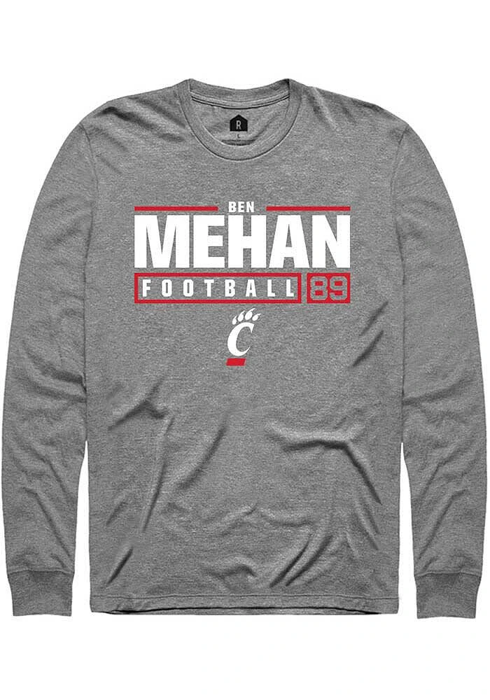 Ben Mehan  Cincinnati Bearcats Graphite Rally NIL Stacked Box Long Sleeve T Shirt