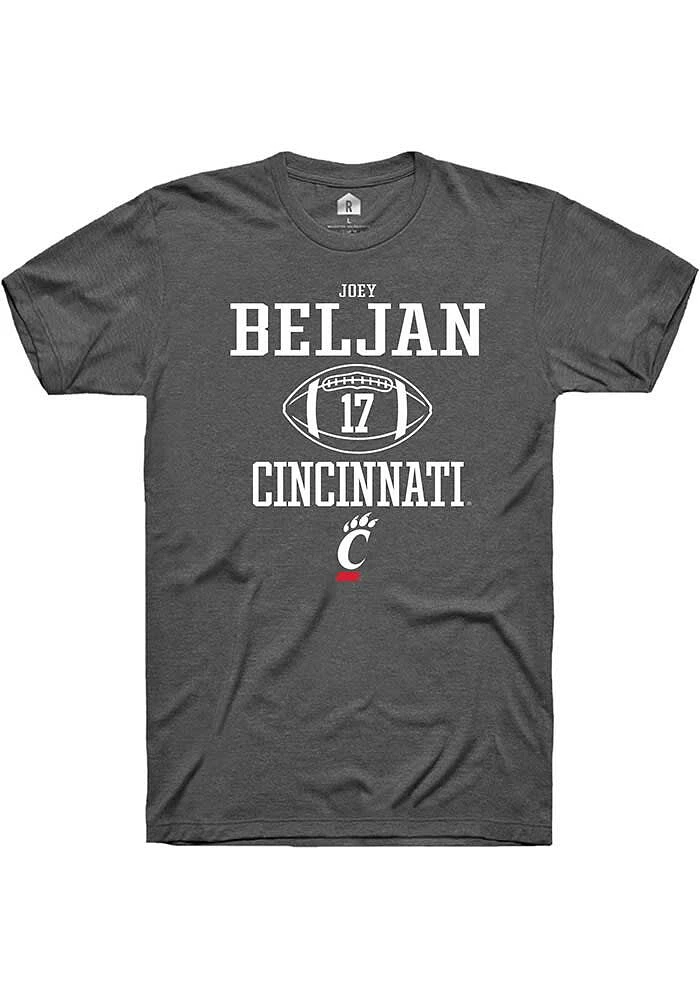 Joey Beljan  Cincinnati Bearcats Dark Grey Rally NIL Sport Icon Short Sleeve T Shirt