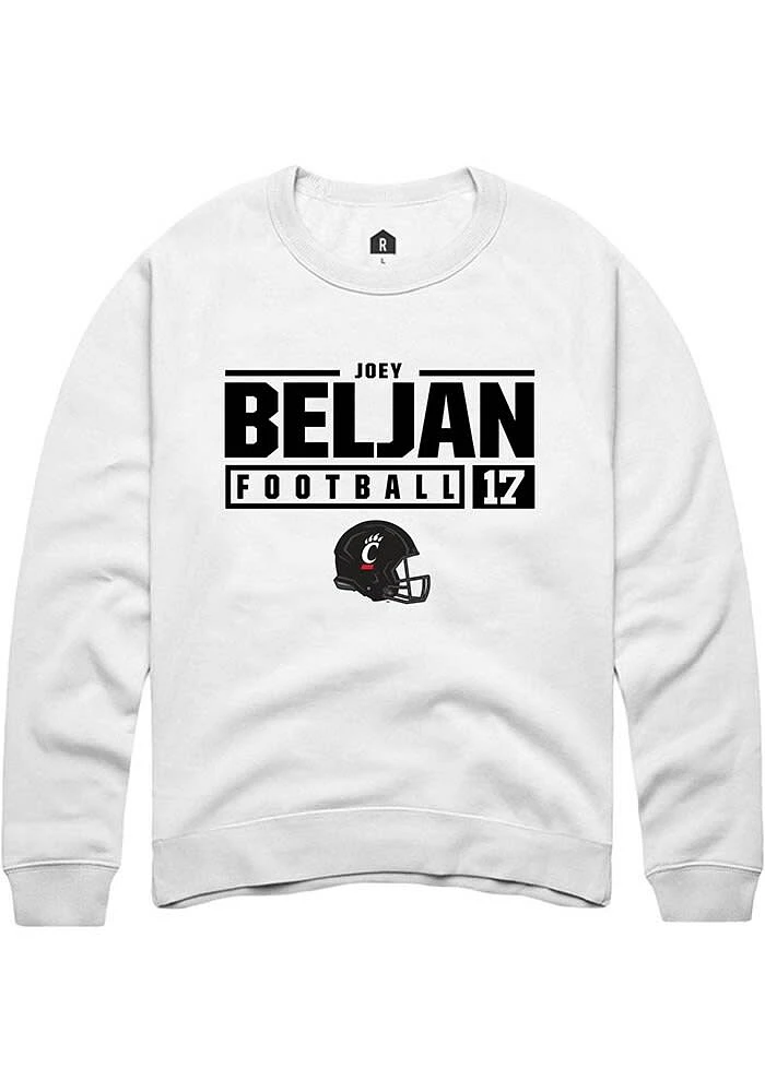 Joey Beljan Rally Cincinnati Bearcats Mens NIL Stacked Box Long Sleeve Crew Sweatshirt