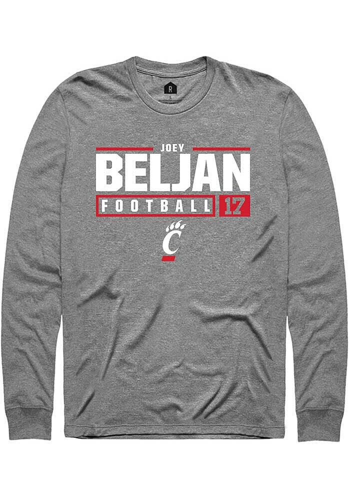 Joey Beljan  Cincinnati Bearcats Graphite Rally NIL Stacked Box Long Sleeve T Shirt