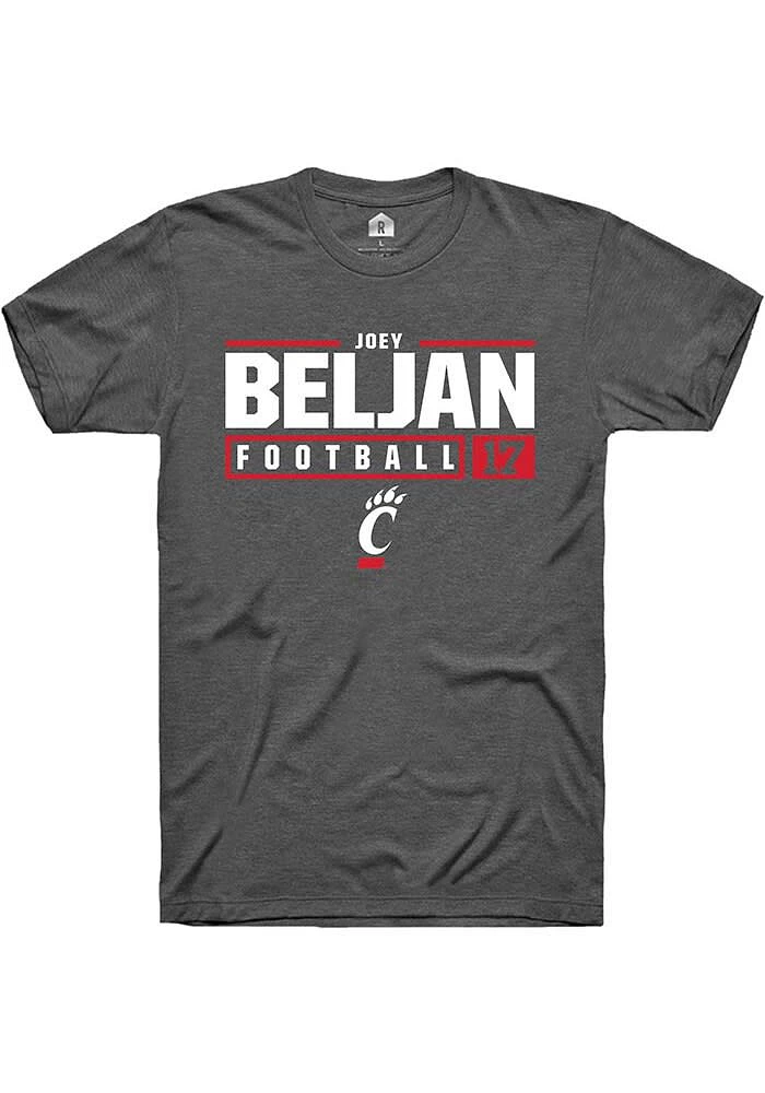 Joey Beljan  Cincinnati Bearcats Dark Grey Rally NIL Stacked Box Short Sleeve T Shirt