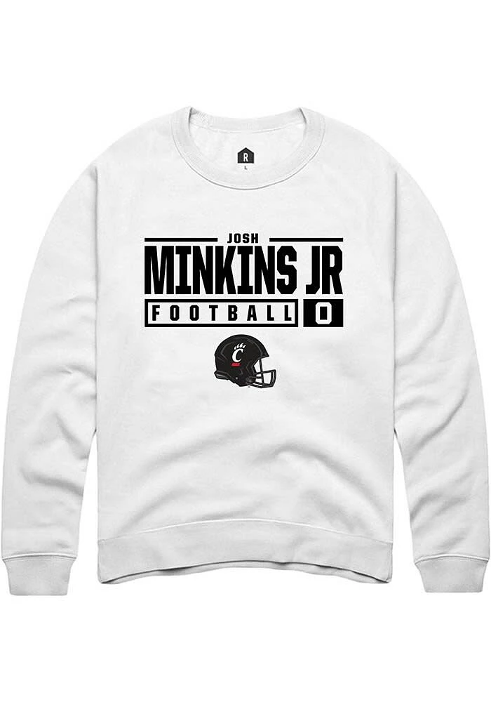 Josh Minkins Jr Rally Cincinnati Bearcats Mens NIL Stacked Box Long Sleeve Crew Sweatshirt