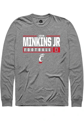 Josh Minkins Jr  Cincinnati Bearcats Graphite Rally NIL Stacked Box Long Sleeve T Shirt