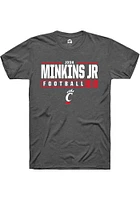 Josh Minkins Jr  Cincinnati Bearcats Dark Grey Rally NIL Stacked Box Short Sleeve T Shirt