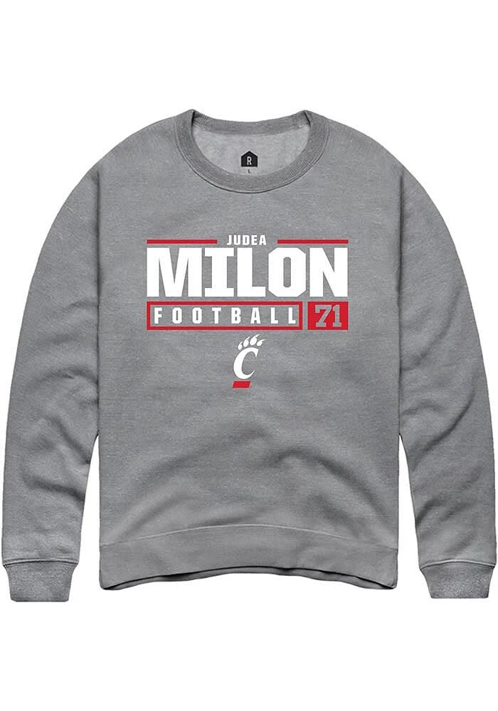 Judea Milon Rally Mens Graphite Cincinnati Bearcats NIL Stacked Box Crew Sweatshirt