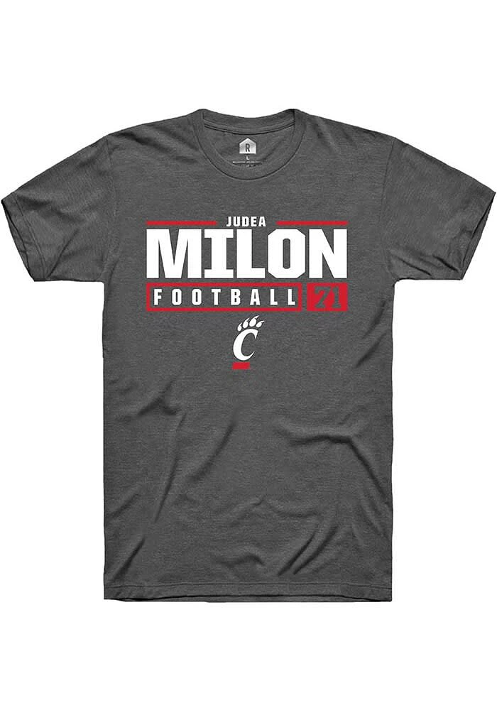 Judea Milon  Cincinnati Bearcats Dark Grey Rally NIL Stacked Box Short Sleeve T Shirt