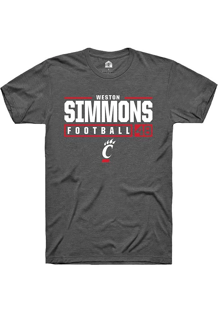 Weston Simmons  Cincinnati Bearcats Dark Grey Rally NIL Stacked Box Short Sleeve T Shirt