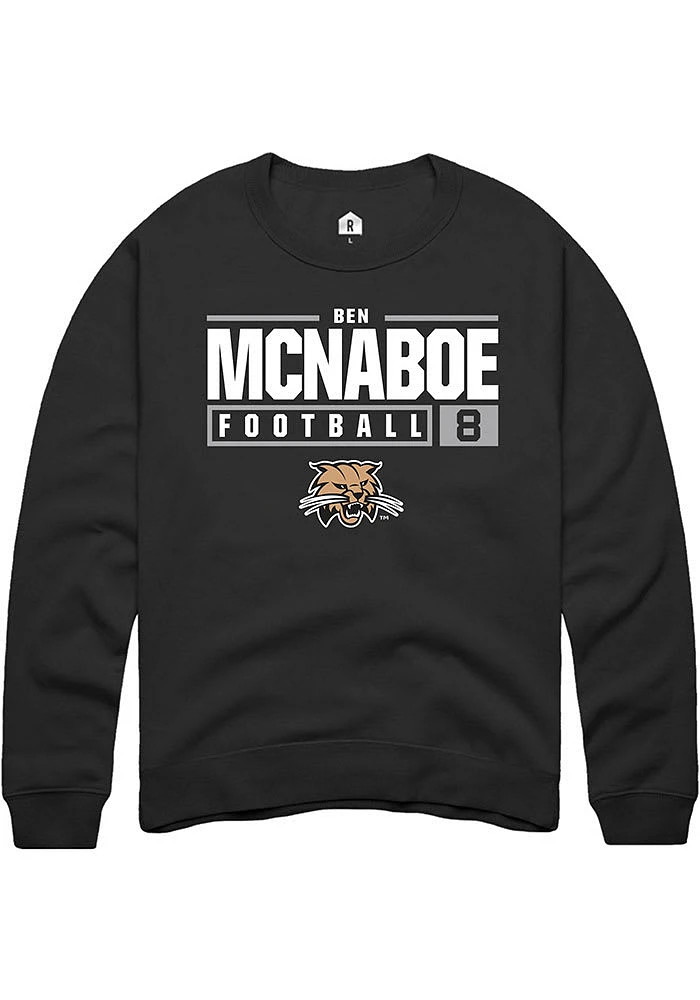 Ben McNaboe Rally Ohio Bobcats Mens NIL Stacked Box Long Sleeve Crew Sweatshirt