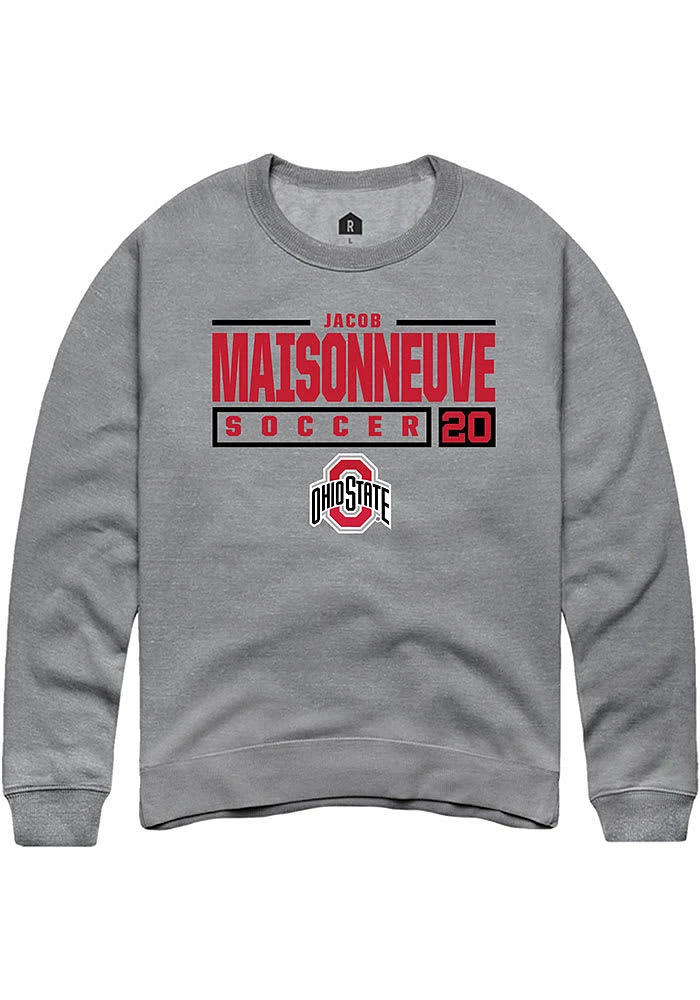 Jacob Maisonneuve  Rally Ohio State Buckeyes Mens Graphite NIL Stacked Box Long Sleeve Crew Sweats..