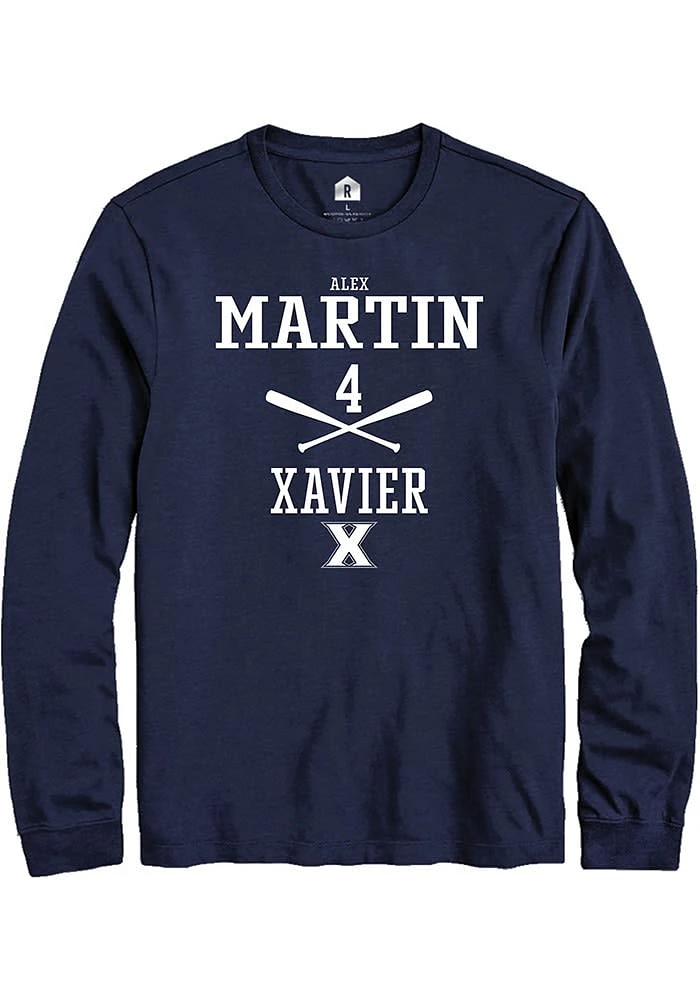 Alex Martin Xavier Musketeers Navy Blue Rally NIL Sport Icon Long Sleeve T Shirt