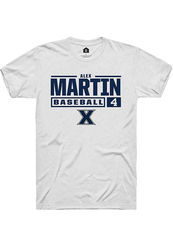 Alex Martin  Xavier Musketeers White Rally NIL Stacked Box Short Sleeve T Shirt
