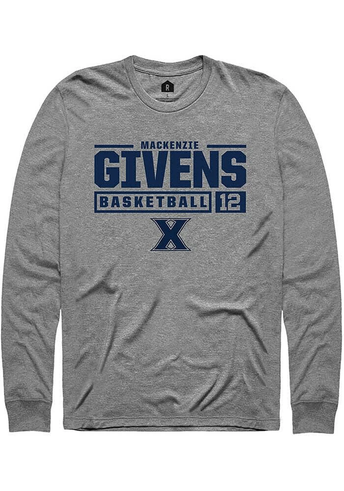 MacKenzie Givens Xavier Musketeers Graphite Rally NIL Stacked Box Long Sleeve T Shirt