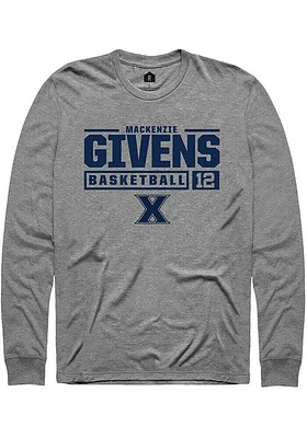 MacKenzie Givens  Xavier Musketeers Graphite Rally NIL Stacked Box Long Sleeve T Shirt