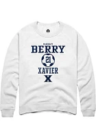 McKinley Berry  Rally Xavier Musketeers Mens White NIL Sport Icon Long Sleeve Crew Sweatshirt