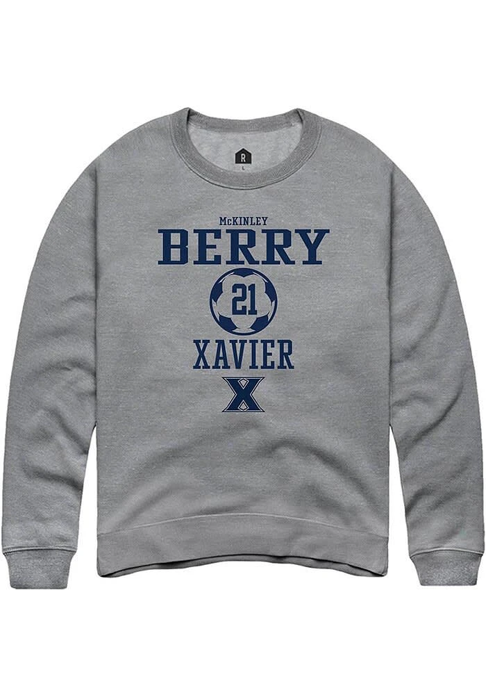 McKinley Berry  Rally Xavier Musketeers Mens Graphite NIL Sport Icon Long Sleeve Crew Sweatshirt