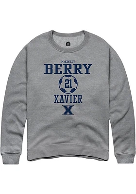 McKinley Berry  Rally Xavier Musketeers Mens Graphite NIL Sport Icon Long Sleeve Crew Sweatshirt