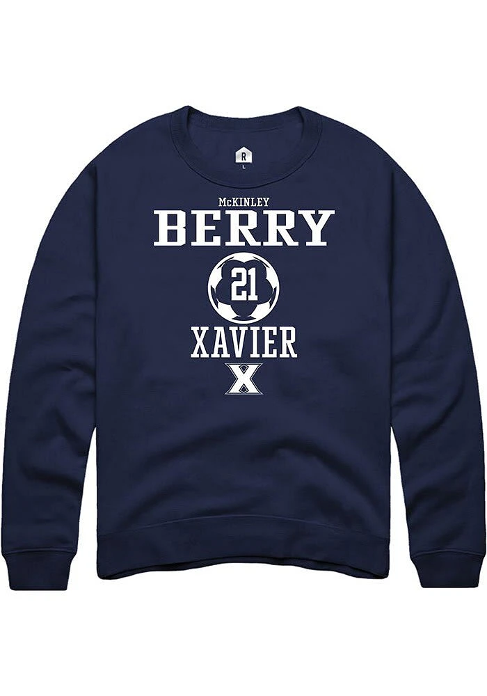 McKinley Berry  Rally Xavier Musketeers Mens Navy Blue NIL Sport Icon Long Sleeve Crew Sweatshir..