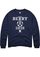 McKinley Berry  Rally Xavier Musketeers Mens Navy Blue NIL Sport Icon Long Sleeve Crew Sweatshir..