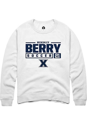 McKinley Berry  Rally Xavier Musketeers Mens White NIL Stacked Box Long Sleeve Crew Sweatshirt