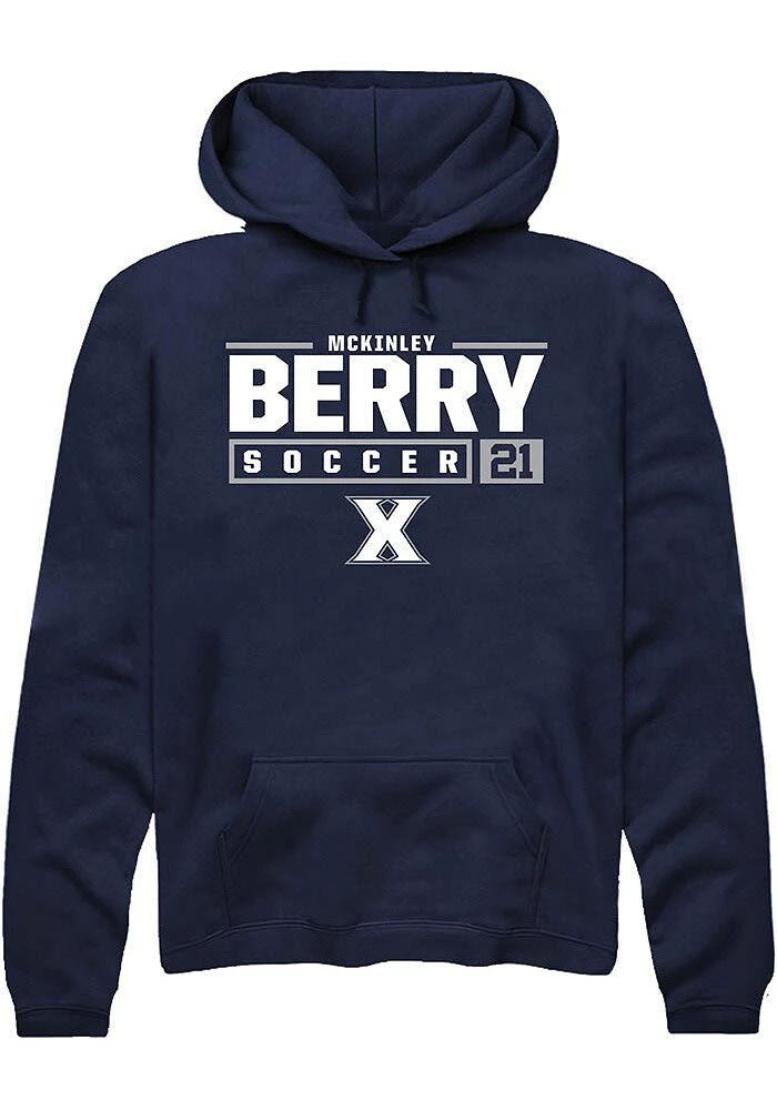 McKinley Berry  Rally Xavier Musketeers Mens Navy Blue NIL Stacked Box Long Sleeve Hoodie