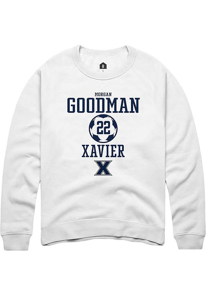 Morgan Goodman  Rally Xavier Musketeers Mens White NIL Sport Icon Long Sleeve Crew Sweatshirt