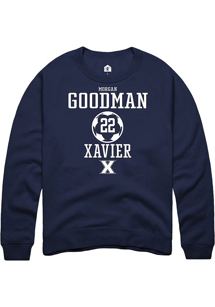 Morgan Goodman  Rally Xavier Musketeers Mens Navy Blue NIL Sport Icon Long Sleeve Crew Sweatshir..