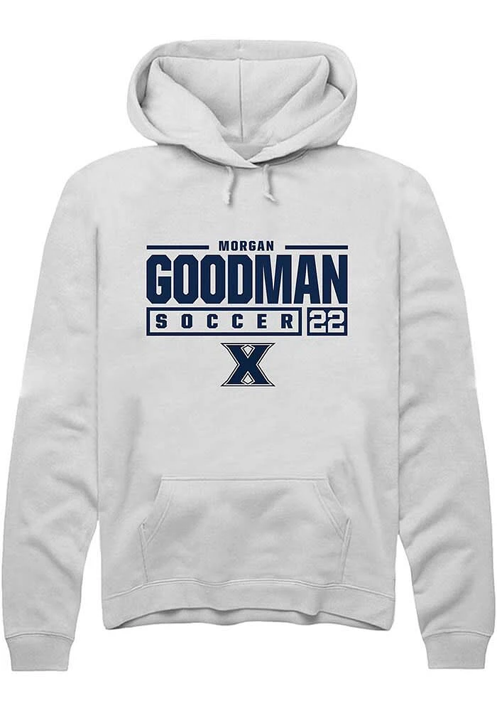 Morgan Goodman  Rally Xavier Musketeers Mens White NIL Stacked Box Long Sleeve Hoodie