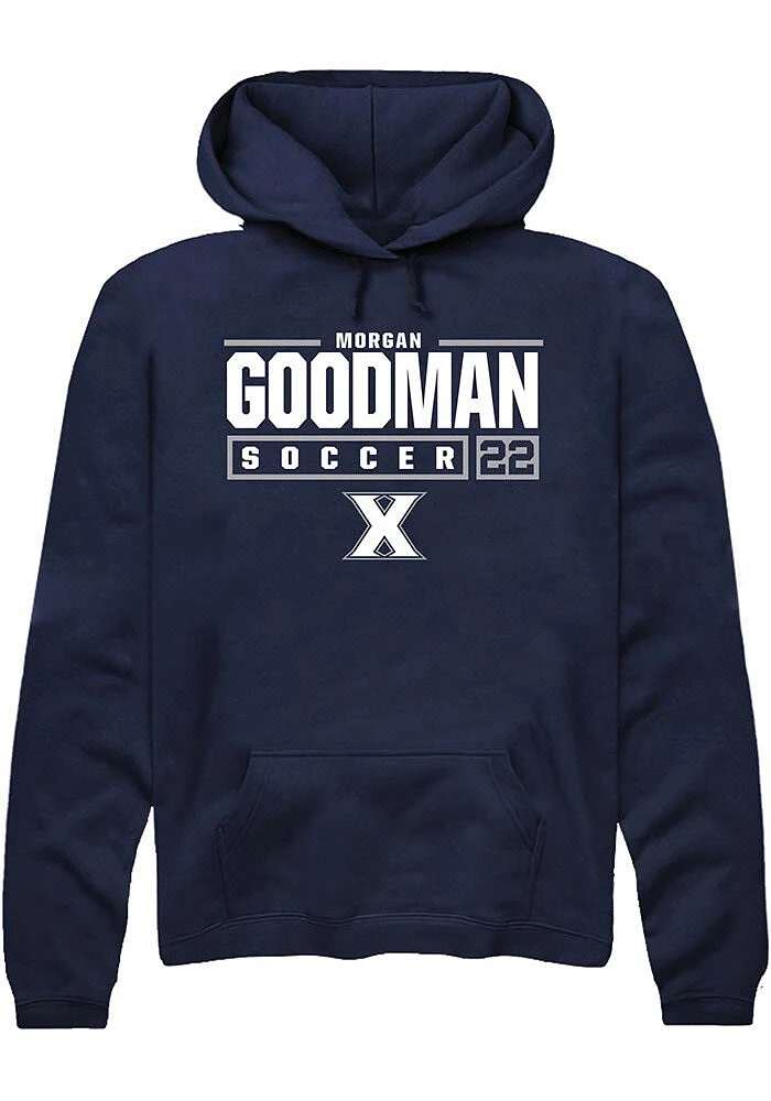 Morgan Goodman  Rally Xavier Musketeers Mens Navy Blue NIL Stacked Box Long Sleeve Hoodie