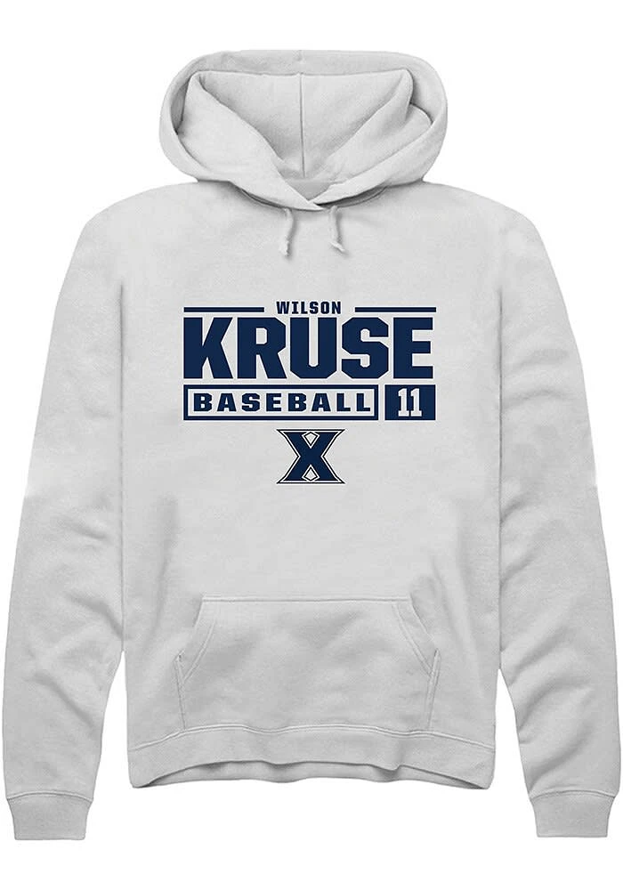 Wilson Kruse Rally Xavier Musketeers Mens White NIL Stacked Box Long Sleeve Hoodie