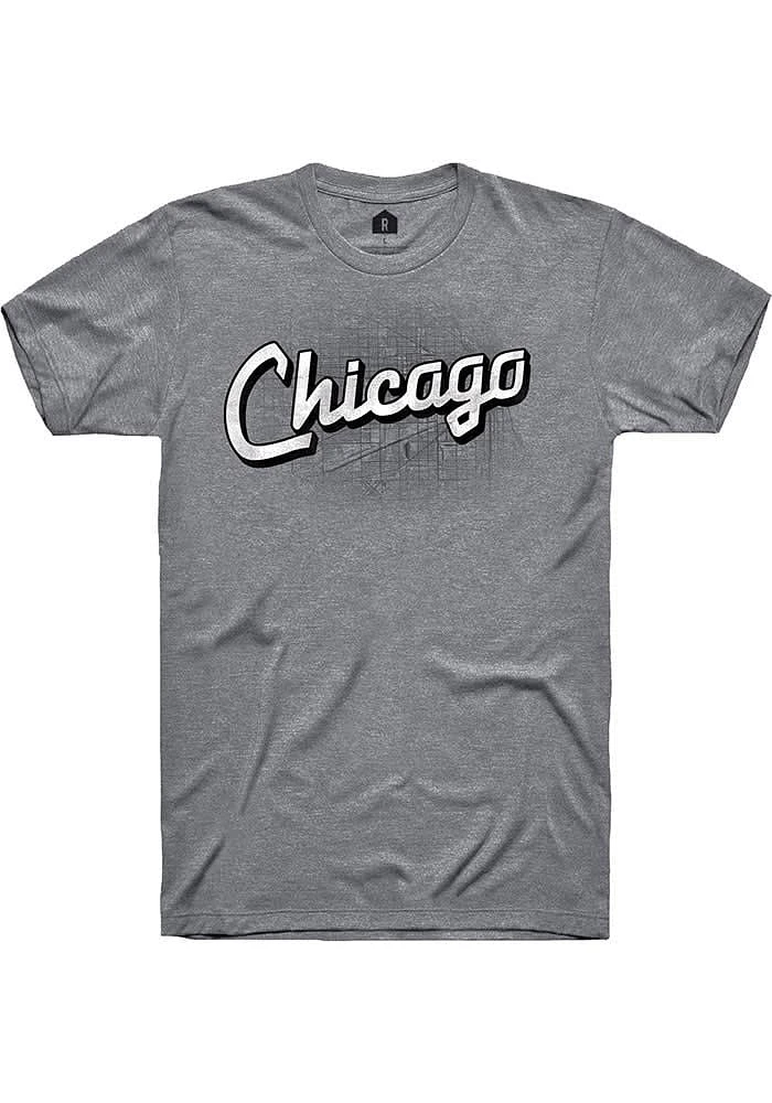 Rally Chicago Grey Wordmark Over City Map Short Sleeve Fashion T Shirt